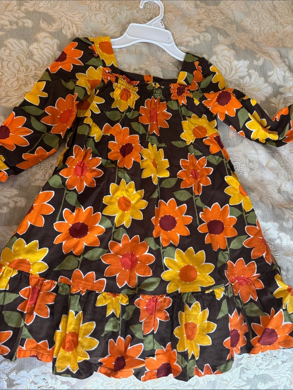 Gymboree Girls Floral Dress - Orange, Yellow & Olive Green Bloom Print